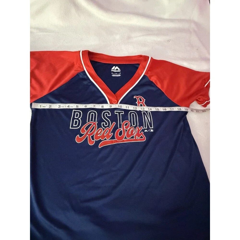 Majestic Boston Red Sox Women’s Medium MLB Baseball Jersey Shirt Navy Red